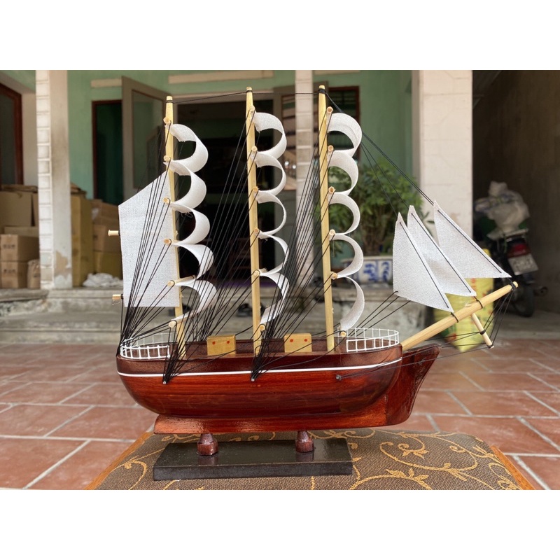 Mô hình thuyền phong thủy  - Thuyền gỗ Le Blem dài 20-35cm  - Buồm vải trắng -