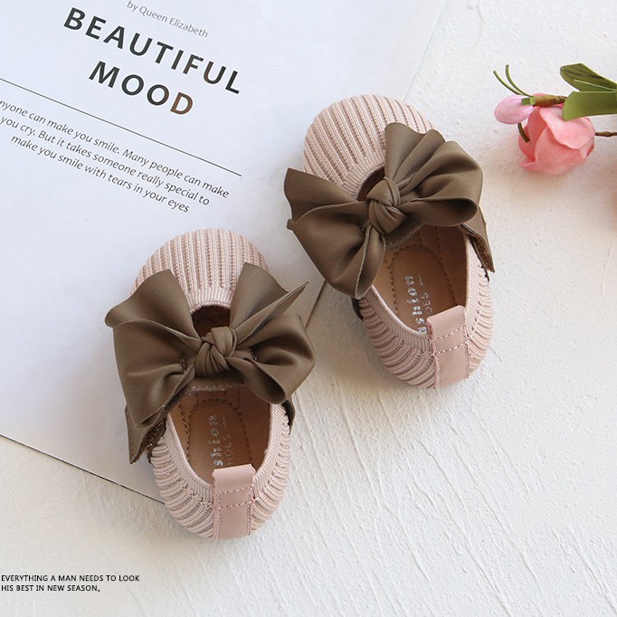 Giày công chúa đế mềm đính nơ thoáng khí phong cách Hàn Quốc thời trang mùa thu xinh xắn cho bé gái
