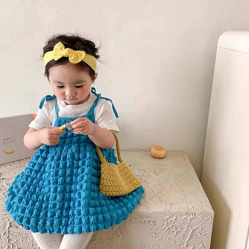 Đầm Cotton Màu Trơn Tay Ngắn Thời Trang Mùa Hè Xinh Xắn Cho Bé Gái