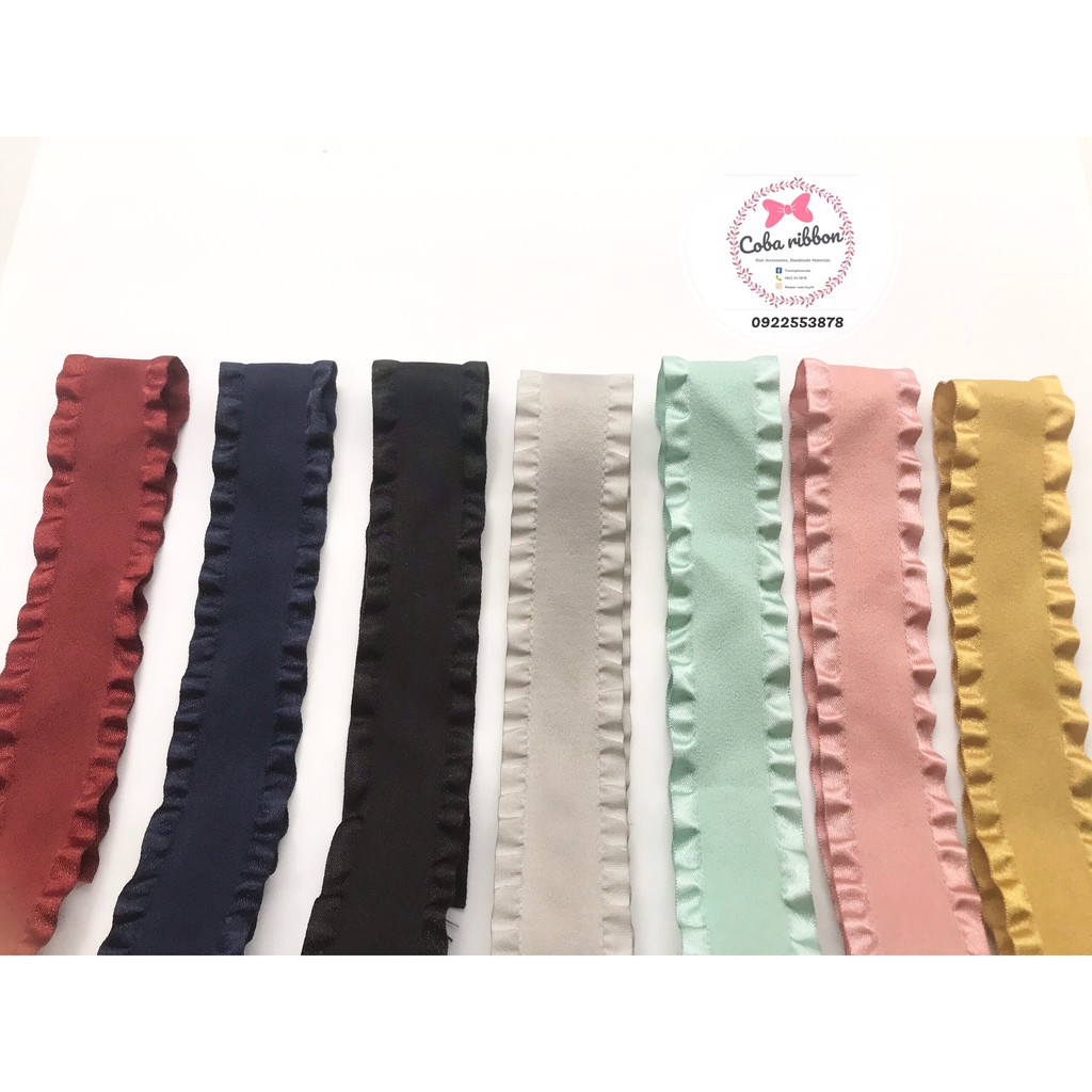 3 mét - Ruy băng lụa Hàn Quốc cao cấp, có 2 biên viền bèo, cỡ 38mm
