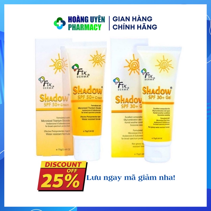 Gel chống nắng Fixderma Shadow 30+/50+ - Tube 75gr (Fix derma)