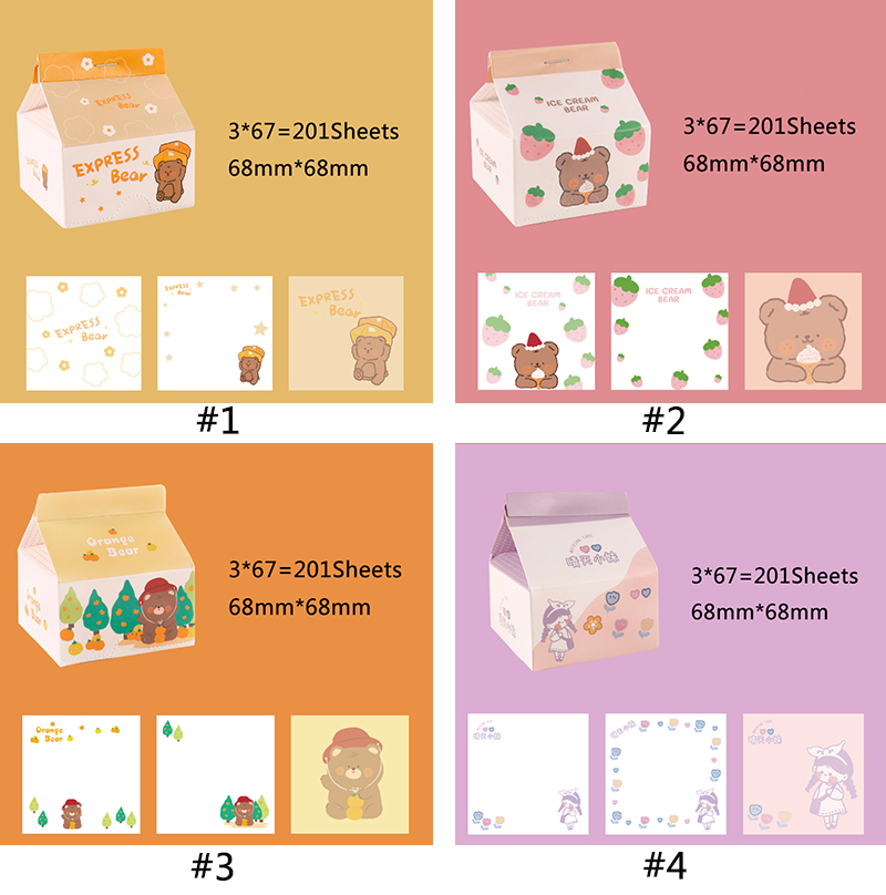 Tập giấy ghi chú thiết kế hình hộp sữa in họa tiết đáng yêu