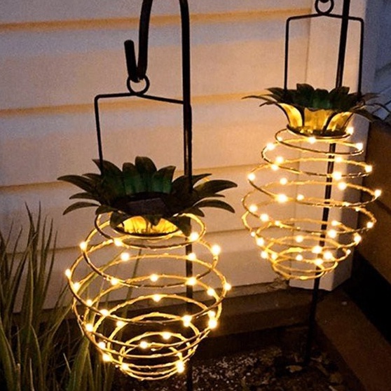 Đèn Led Hình Trái Thơm Xoắn Màu Vàng Ấm Sử Dụng Năng Lượng Mặt Trời Không Tốn Điện,đèn led ngoài trời Su