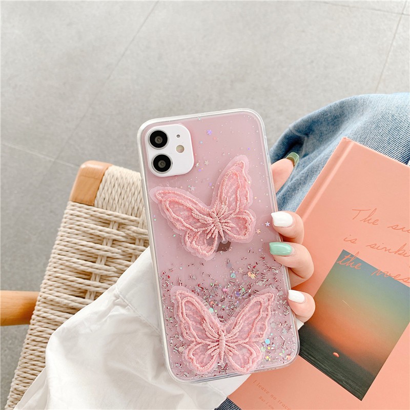 Samsung Galaxy A6 A8 Plus A7 A9 J4 J6 Plus J4 + J8 2018 J2 J5 J7 Prime Bling Soft Phone Case Cartoon Lace Butterfly Back Full Cover Casing