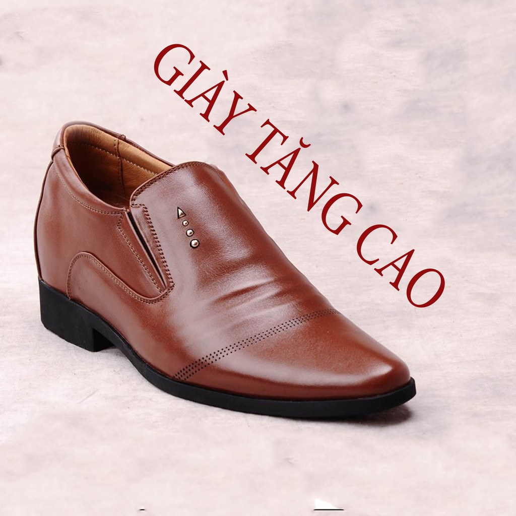 GIÀY TĂNG CHIỀU CAO NAM 7CM DA BÒ ĐẾ CAO SU KHÂU [ bảo hành 12 tháng]