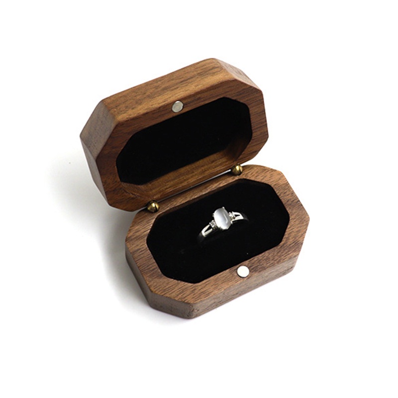 Flgo Túi Đựng Trang Sức Hình Bát Giác Bằng Gỗ Trơn Phối Nhung Mềm Mại