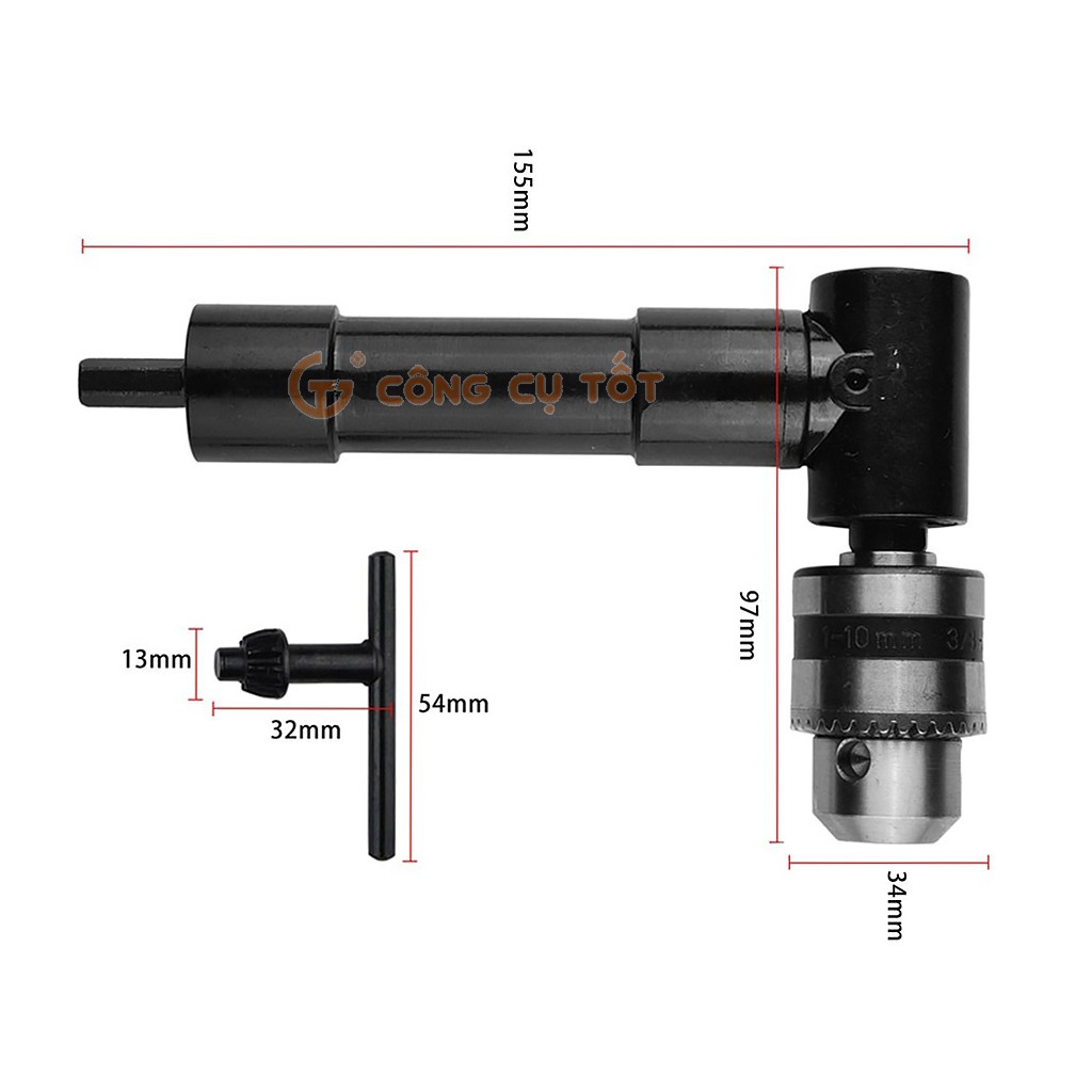 Đầu chuyển hướng khoan 90° bầu kẹp 0.8-10mm khóa chìa tốc độ cao