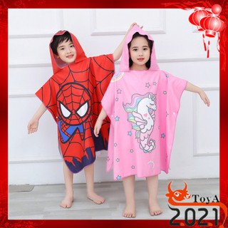 Áo choàng tắm có nón trùm đầu hình hoạt hình nhanh khô cho trẻ