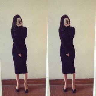 Váy len cổ lọ dáng body ấm áp mà sang