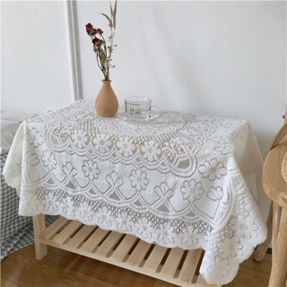 Mua Khăn trải bàn vintage phối ren trắng - Khăn ren trải bàn hình chữ nhật decor phòng khách  phòng ngủ - MiuMiu Mart