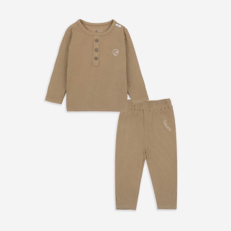 Bubaby - Bộ dài tay cổ tròn bổ nẹp vải Molist cho bé từ 6 tháng đến 4Y