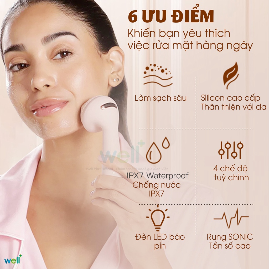 Máy Rửa Mặt Massage Rung SONIC Tần Số Cao, Silicon Cao Cấp Làm Sạch Sâu Tái Tạo Collagen