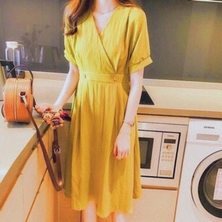 Đầm cổ v thun eo 2 màu