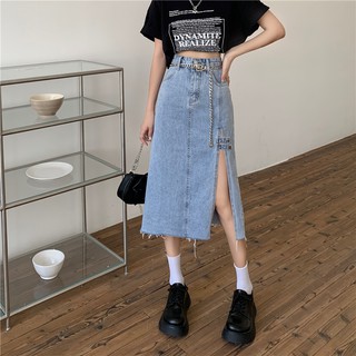 Váy denim xẻ eo cao phong cách Hàn Quốc