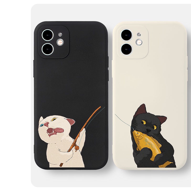 Ốp lưng IPhone mèo câu cá cạnh vuông 6/6plus/6s/6splus/7/7plus/8/8plus/x/xr/xs/11/12/13/pro/max/plus/promax BVC911