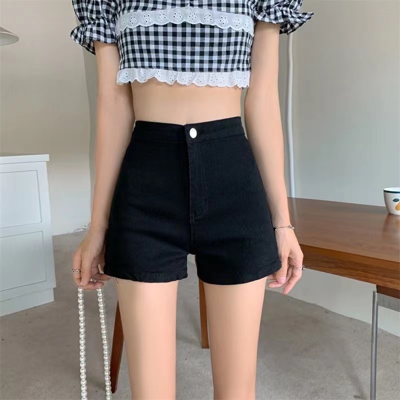 Quần Short Denim Màu Đen Lưng Cao Thời Trang Hàn Quốc Quyến Rũ Cho Nữ