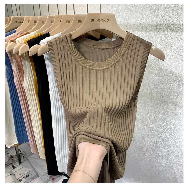 Áo XIAOZHAINV dệt kim không tay cổ tròn phong cách Hàn Quốc 6 màu tùy chọn