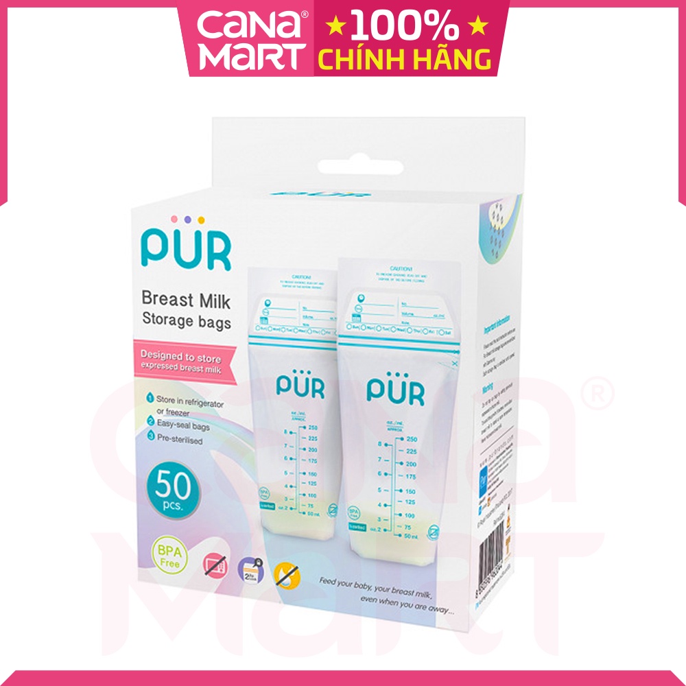 Túi trữ sữa PUR (6204) có zip lock khóa kéo đôi chống rò rỉ (50 túi)