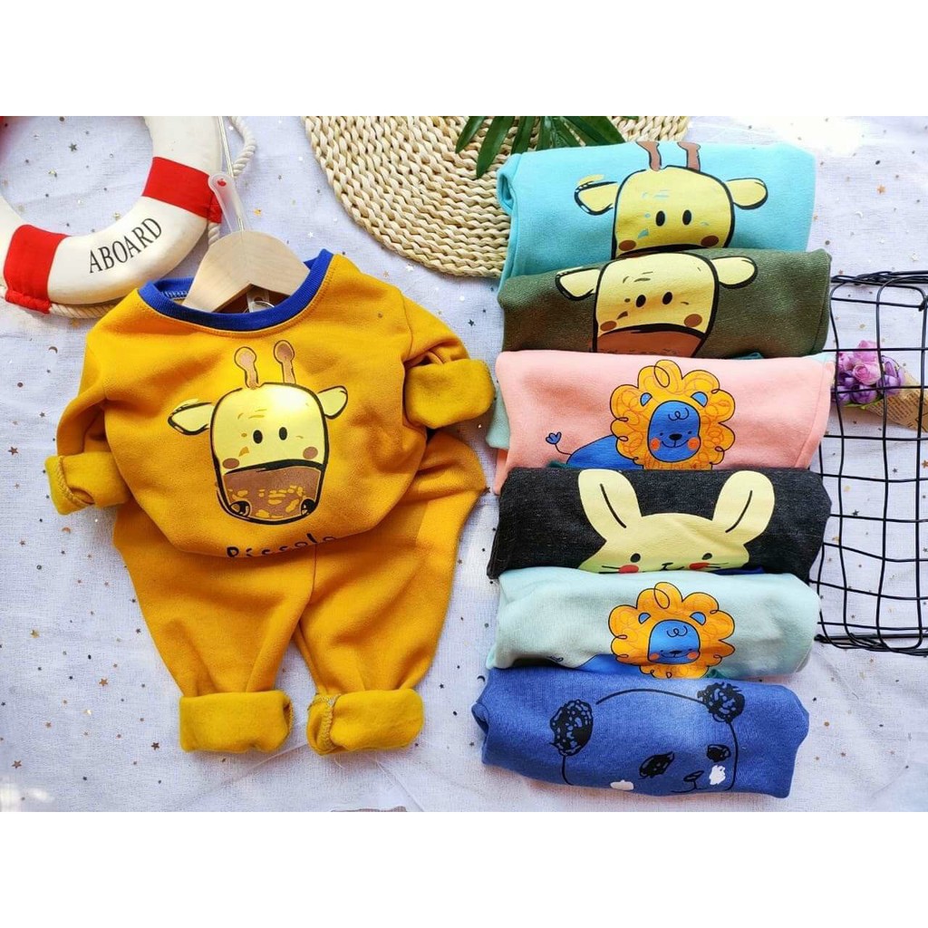 Bộ nỉ bông cho bé, bộ quần áo nỉ in hình động vật dễ thương cho bé trai, bé gái từ 8-18kg