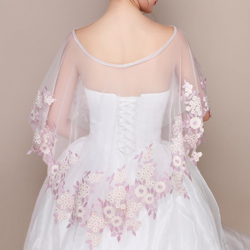 Áo choàng cô dâu thêu hoa phối tua rua thời trang mùa hè