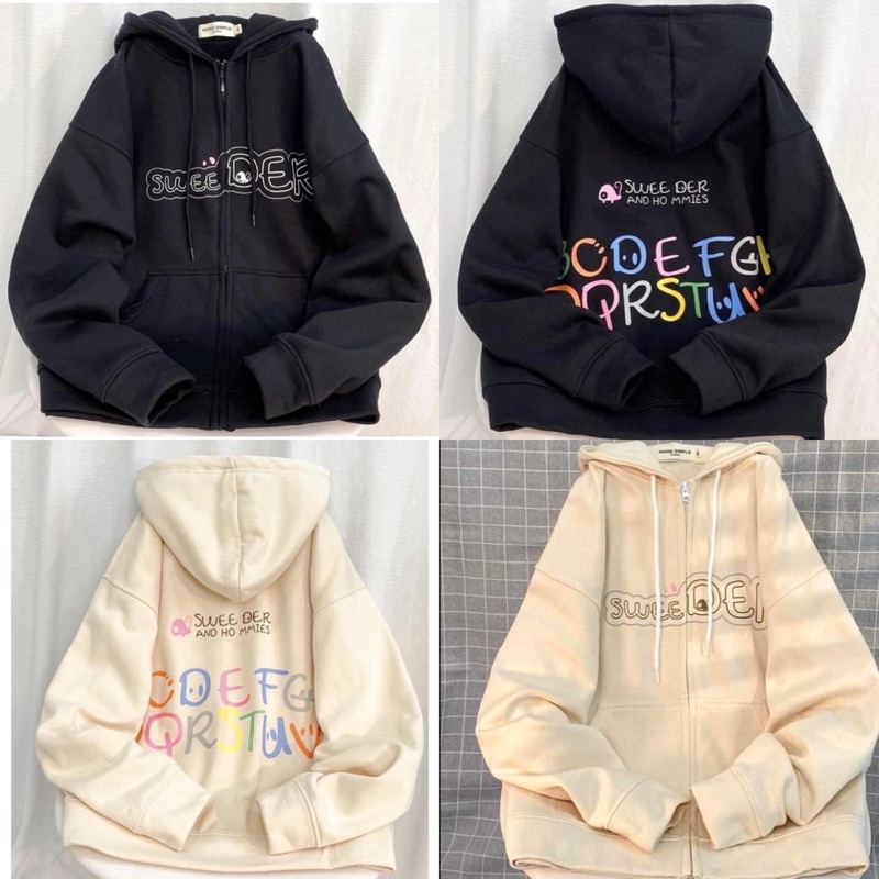 Áo Khoác Hoodie Chữ 7Màu Form Rộng Unisex ABC Vải Nỉ Bông Mũ 2 Lớp Dày Dặn -Ảnh Thật