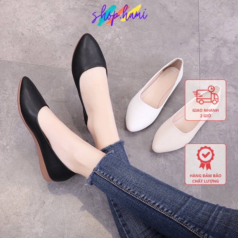 Giày Búp Bê Nữ Đẹp Mũi Tròn Ôm Chân, Mềm Mại, Đế Bằng, Chống Trơn Trượt Màu Đen, Be Size 35-40 SHOP HAMI G13
