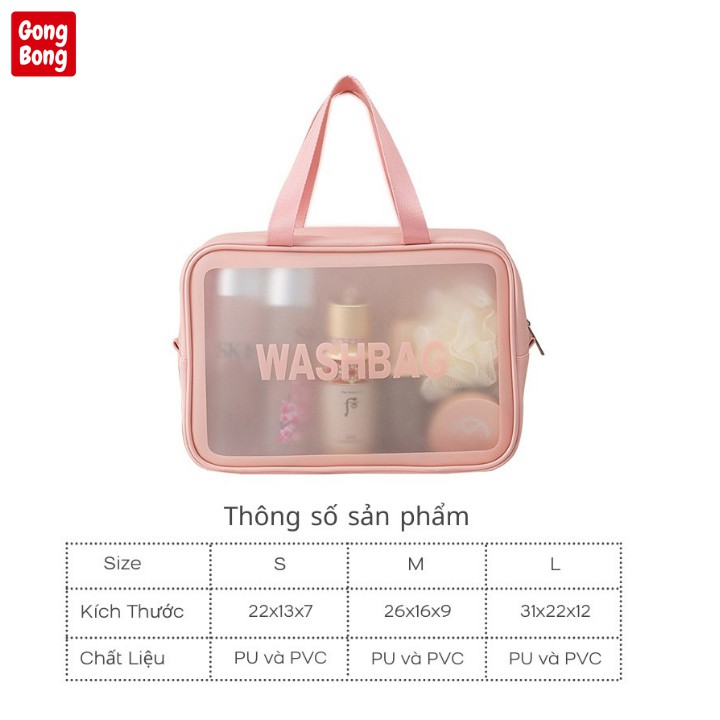 Túi đựng mỹ phẩm du lịch Washbag có quai cốp chống thấm nước đựng đồ trang điểm cá nhân đồ bơi chất trong suốt cao cấp