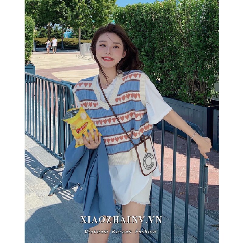 Xiaozhainv Áo Dệt Kim Sát Nách Cổ Chữ V Họa Tiết Trái Tim Thời Trang Xinh Xắn | BigBuy360 - bigbuy360.vn