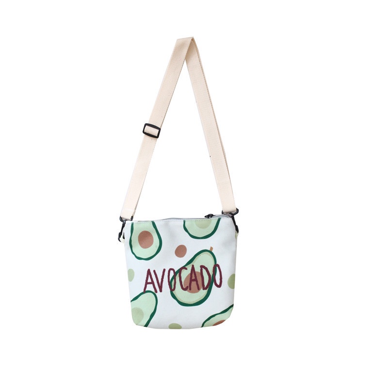 Túi Đeo Vai Vải Canvas Cỡ Nhỏ In Họa Tiết Quả Bơ Hoạt Hình Phong Cách Nhật Bản Độc Đáo