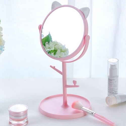 Gương Trang Điểm Để Bàn Kèm Khay Treo Phụ Kiện Xoay 360 Độ Siêu Xinh