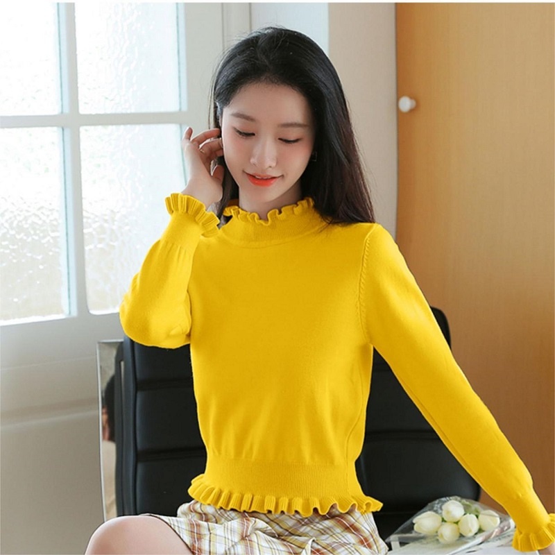 【ZHELIHANGFEI】Áo Dệt Kim Tay Phồng Dáng Ôm Xinh Xắn Thời Trang