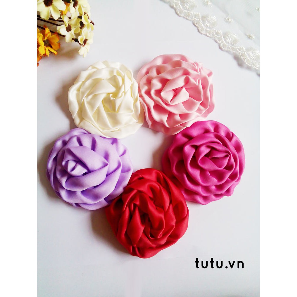 8cm hoa hồng satin hoa hồng lụa cuốn sẵn phụ kiện tóc trang phục