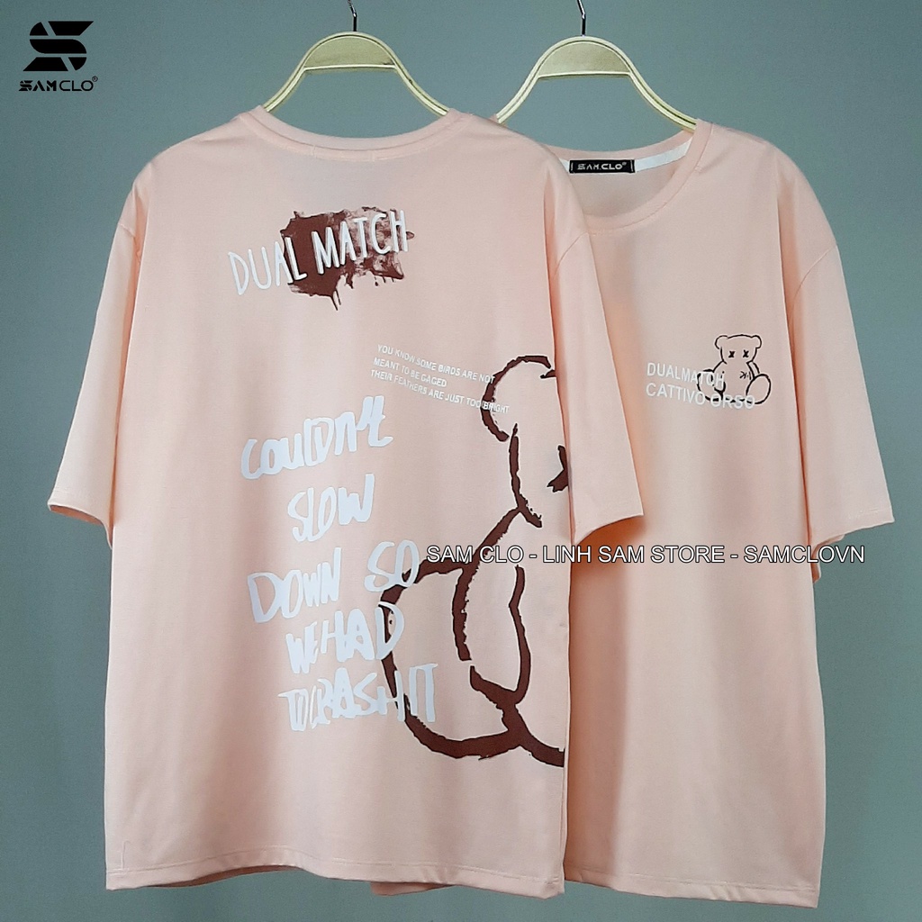 Áo thun tay lỡ nữ SAM CLO freesize phông form rộng dáng Unisex - mặc cặp, nhóm, lớp in hình GẤU dual match