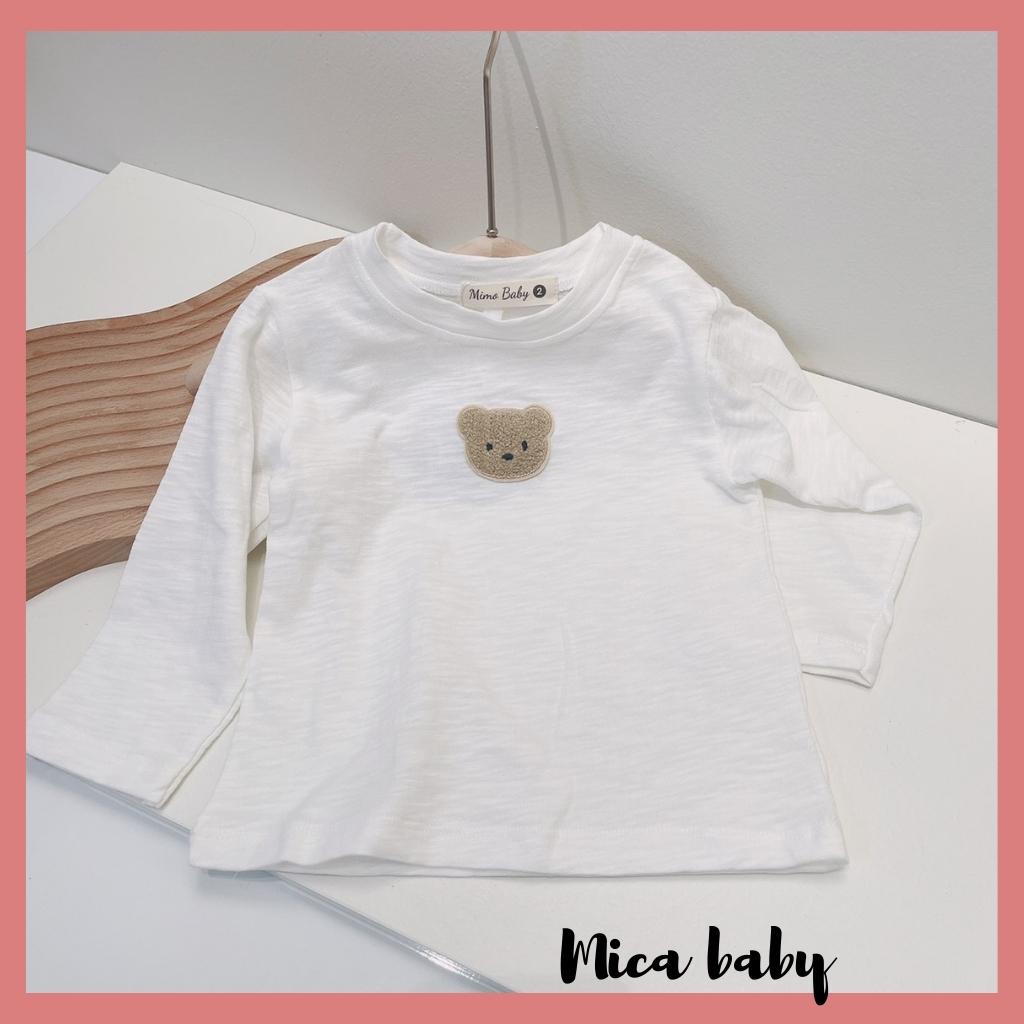 Áo phông, áo thun dài tay thu đông đính gấu chất liệu vải cotton xước đáng yêu cho bé từ 8- 18kg QA47 Mica Baby