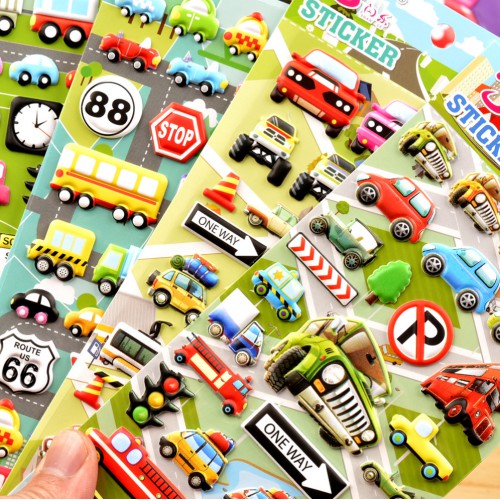 Sticker 3D chống thấm xe ô tô dán cho bé đồ chơi dán giải trí học thêm về phương tiện giao thông - xe công trình