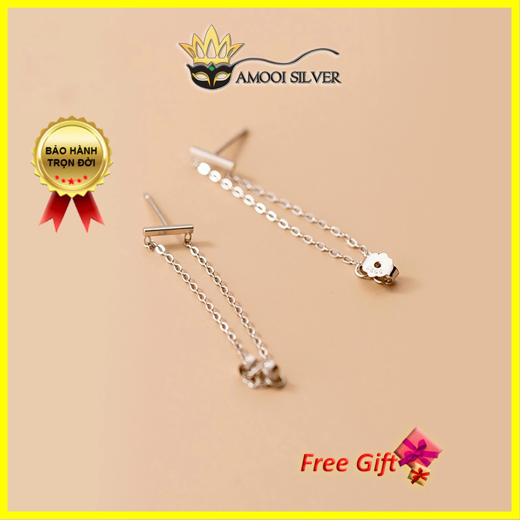 Bông tai bạc S925 unisex cài sau thanh ngang - Amooi Silver AB180