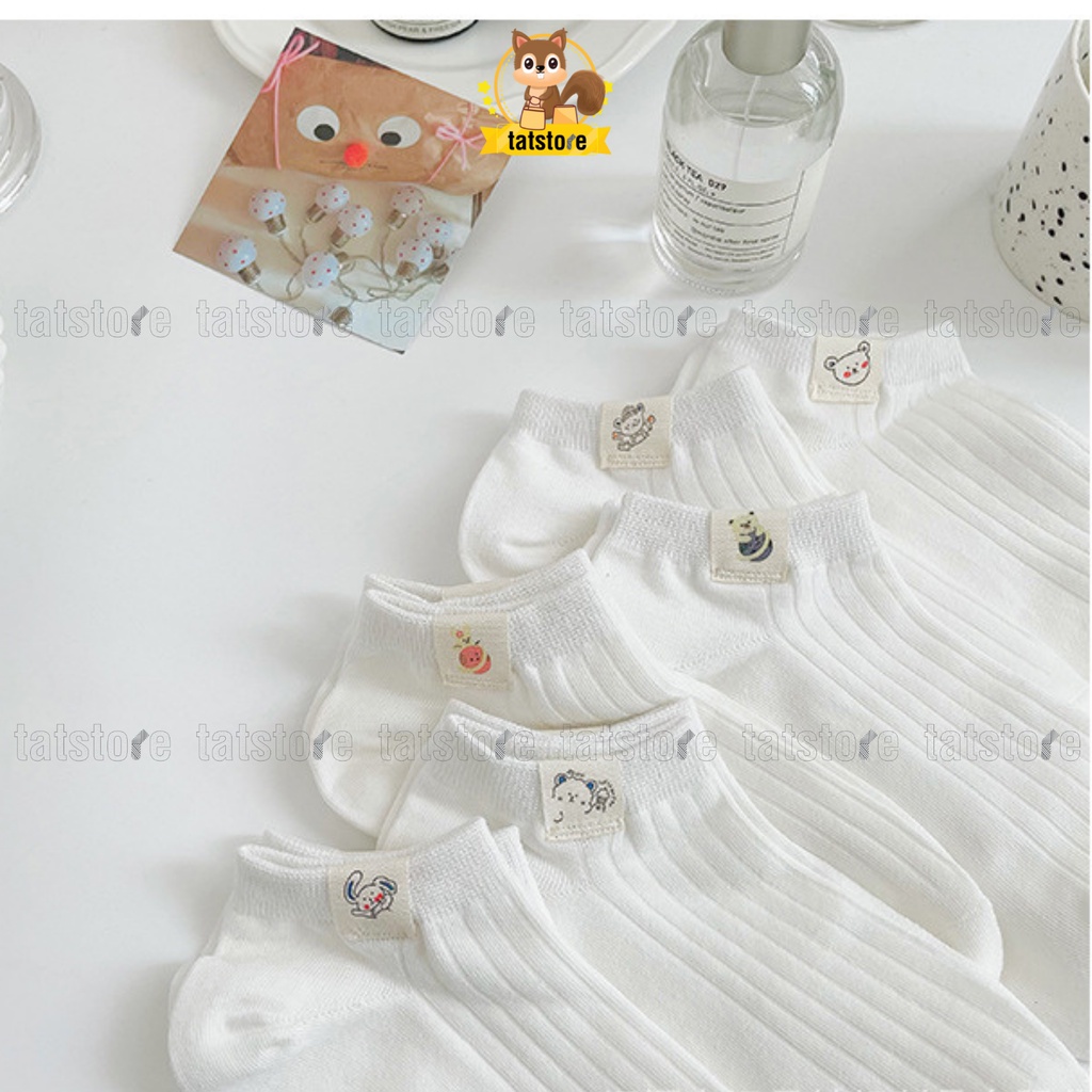Tất nữ cổ thấp cổ ngắn vớ lười trắng trơn Hàn Quốc hoạt hình cute vải cotton khử mùi 9CNF3