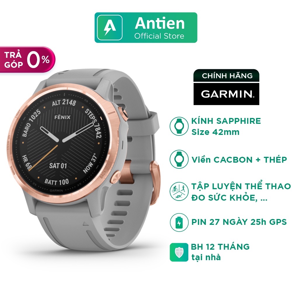 Đồng hồ thông minh Garmin Fenix 6S Sapphire, 42mm, Carbon Gray DLC with Black Band