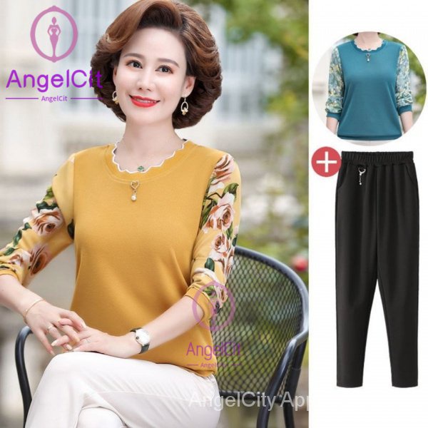 Set Áo Sơ Mi Dài Tay Và Chân Váy Thời Trang Thanh Lịch Dành Cho Phụ Nữ Trung Niên