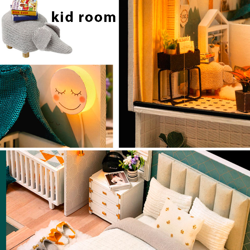 Mô hình Nhà búp bê DIY Dollhouse lắp ghép bằng gỗ có đèn Led, mẫu Comfortable Life tặng kèm dụng cụ lắp ráp, keo silicon