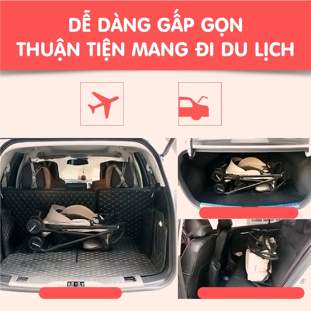 Xe đẩy em bé 2 chiều gấp gọn, siêu nhẹ Belecoo màu xám - kem A8