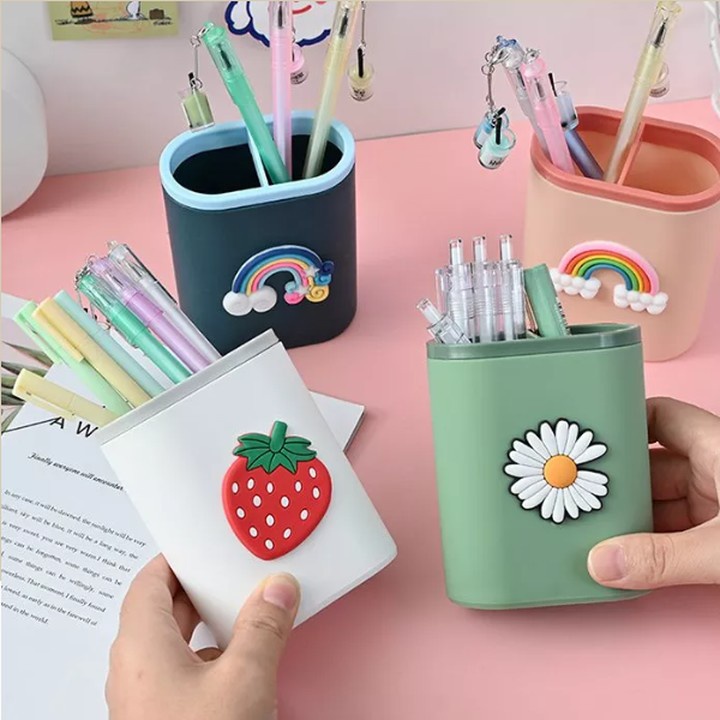 Hộp đựng bút, khay đựng bút 2 ngăn chất liệu nhựa để bàn học bàn làm việc tiện lợi, nhiều màu xinh xắn đáng yêu
