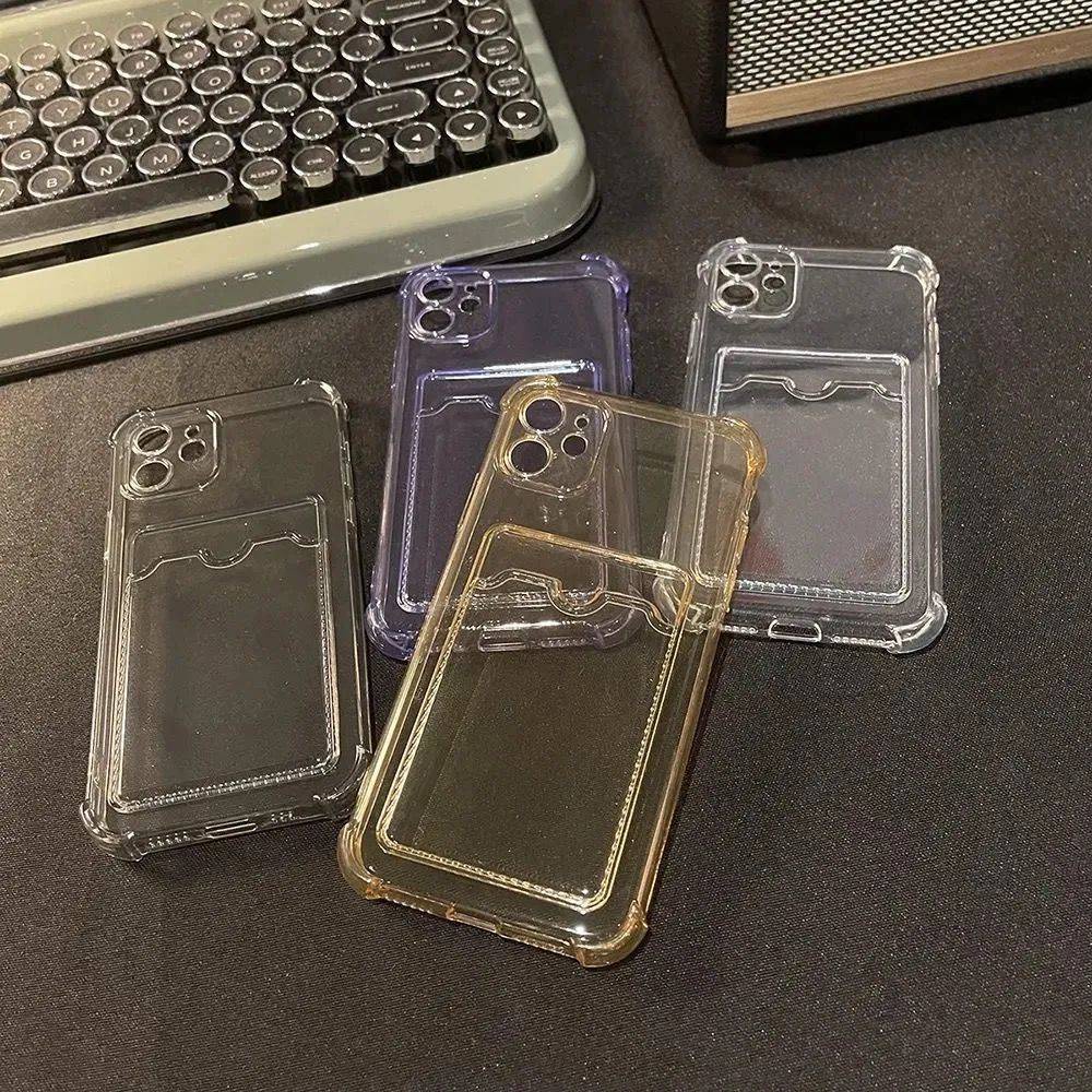 Ốp Điện Thoại Trong Suốt Siêu Nhẹ Chống Sốc Có Ngăn Đựng Thẻ Cho iPhone 14 / 13 / 12 / 11 / X / 8 / 7P