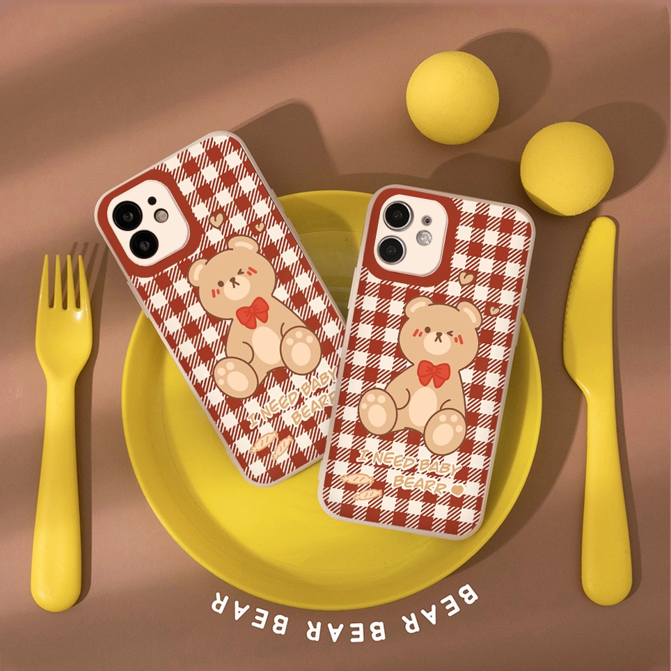 Ốp Iphone Sọc Caro hot trend I need bear vuông ốp lưng iphone 13 pro max  11 promax 12 pro max 6plus 7 plus 8 x xr xsmax