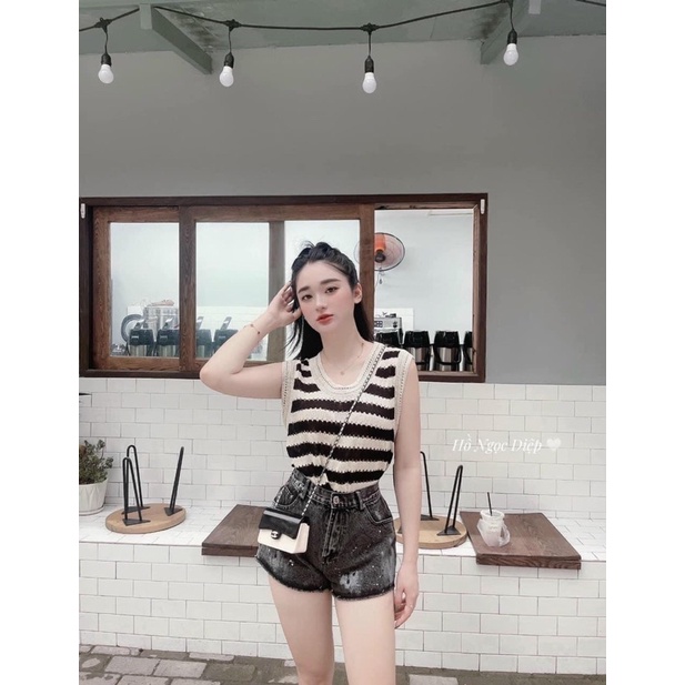 Áo ba lỗ nữ len dệt kim lỗ QC 3 màu hot hit