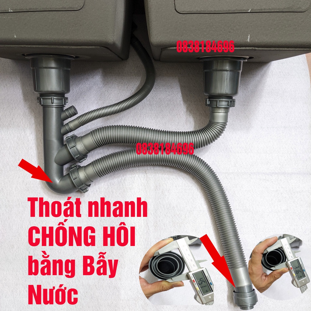 Bộ xả chậu rửa chén - Loại Ống Xả nước lớndành cho chậu đúc 82x45