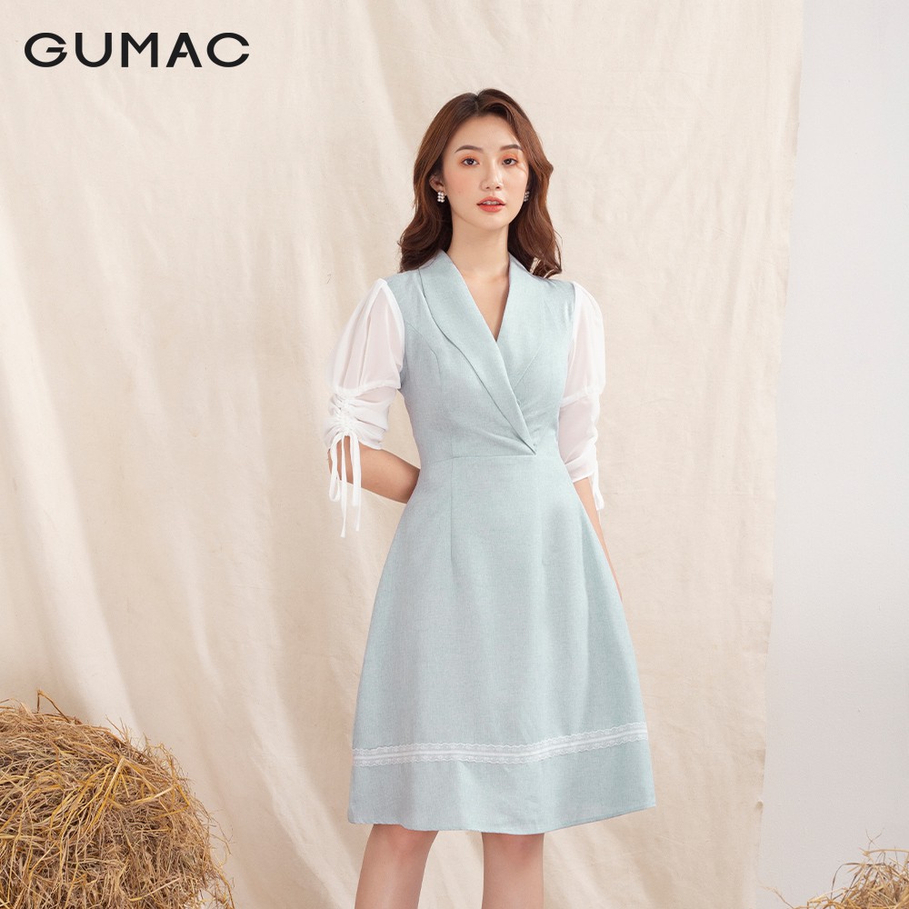 [Mã WAGU12 giảm 20% tối đa 50k đơn 150k] Đầm cổ lật phối tay DA1053 GUMAC | BigBuy360 - bigbuy360.vn