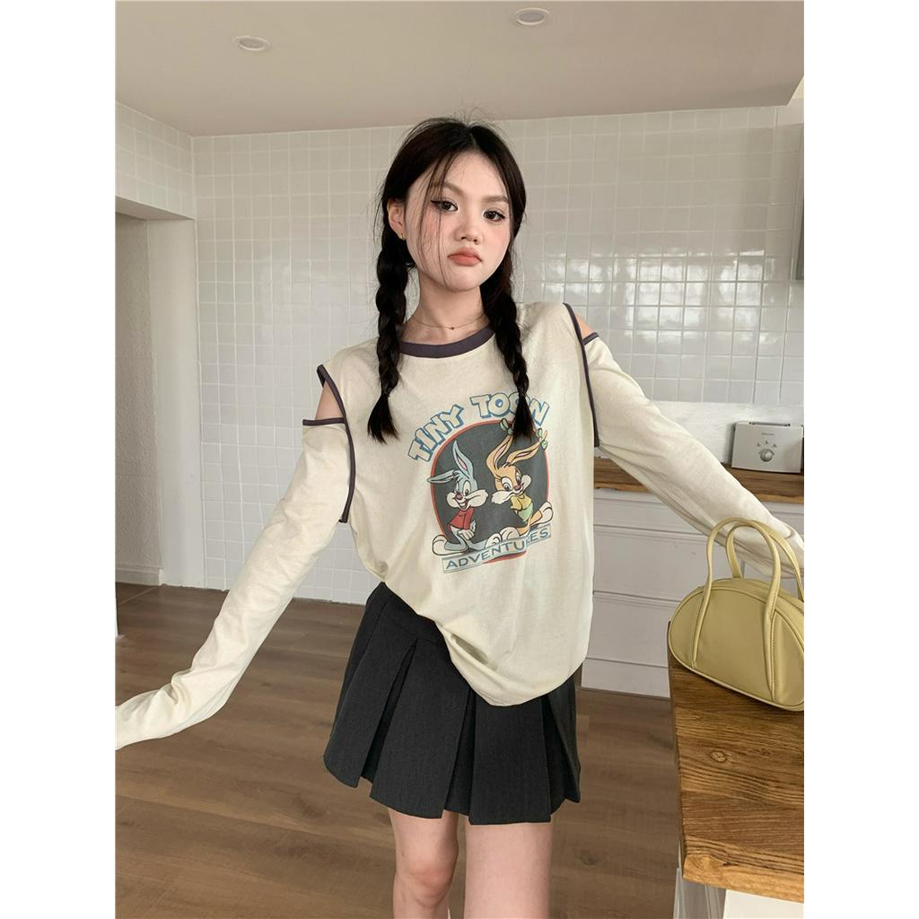 Áo Thun Tay Dài Chống Nắng Khoét Vai In Họa Tiết Hoạt Hình 63439