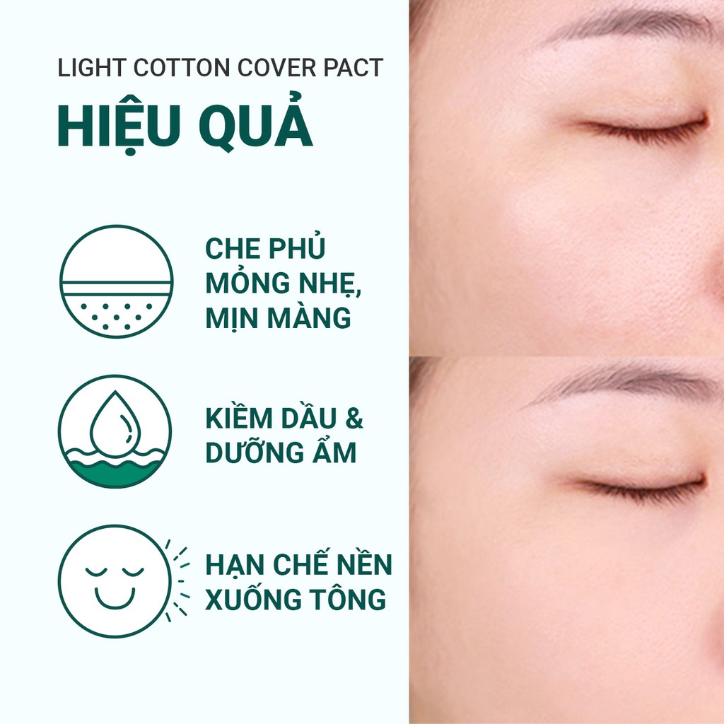 [Mã COSIF05 giảm 10% đơn 400K] Phấn nén trang điểm mỏng nhẹ innisfree Light Cotton Cover Pact SPF30 PA+++ 12g