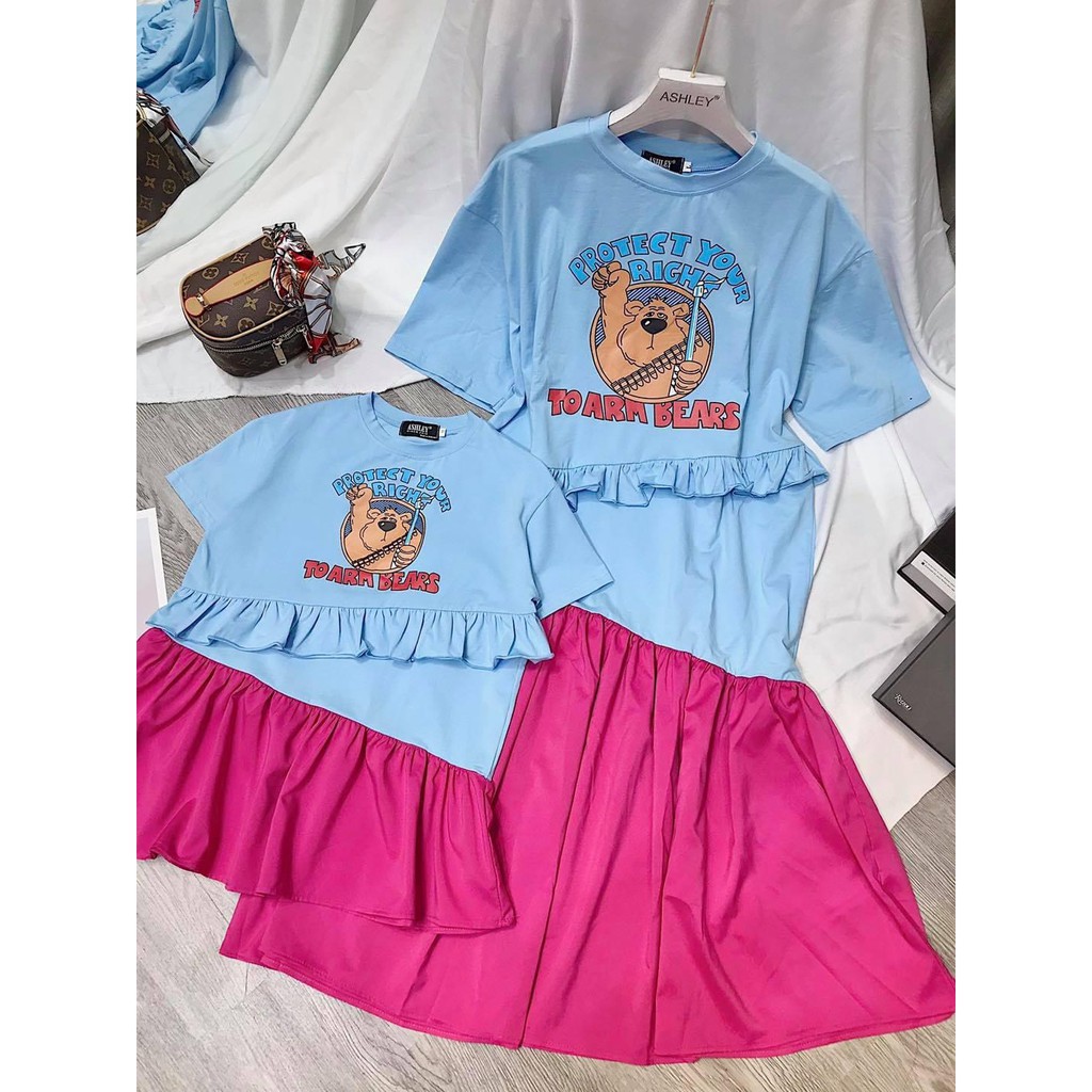 Váy suông phối ly màu cho mẹ và bé